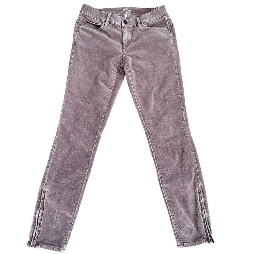 Mauve Corduroy Loft Modern Skinny Ankle Jeans with Zipper Detail